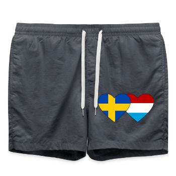 Schweden Luxemburg Flagge Herz - Badeshorts - Anthrazit - Vorne - AI Model Male 185 light (185cm)