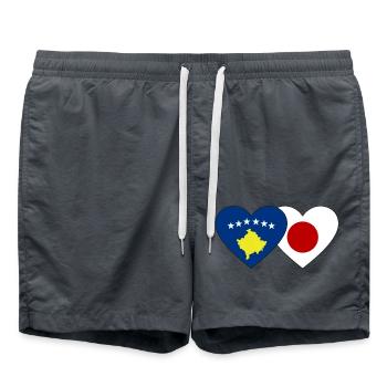 Kosovo Japan Flag Heart - Swim Trunks - anthracite - Front - AI Model Male 185 light (185cm)