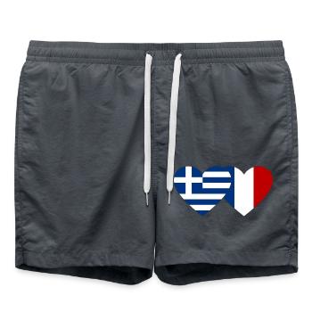 Greece France Flag Heart - Swim Trunks - anthracite - Front - AI Model Male 185 light (185cm)