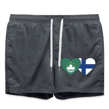 Macau Finnland Flagge Herz - Badeshorts - Anthrazit - Vorne - AI Model Male 185 light (185cm)
