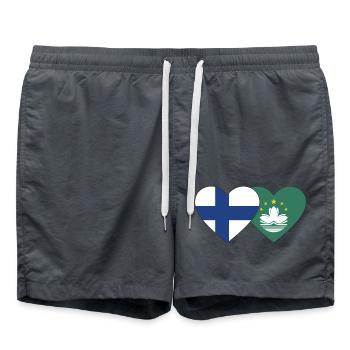 Finnland Macau Flagge Herz - Badeshorts - Anthrazit - Vorne - AI Model Male 185 light (185cm)