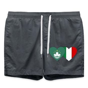 Macau Italien Flagge Herz - Badeshorts - Anthrazit - Vorne - AI Model Male 185 light (185cm)