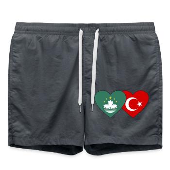 Macau Türkei Flagge Herz - Badeshorts - Anthrazit - Vorne - AI Model Male 185 light (185cm)
