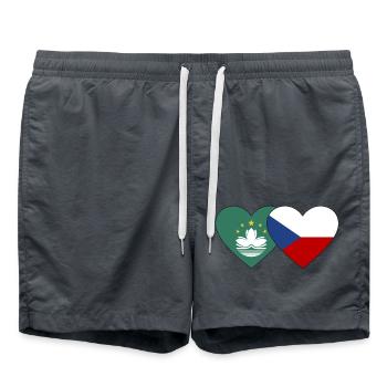 Macau Czech Republic Flag Heart - Swim Trunks - anthracite - Front - AI Model Male 185 light (185cm)