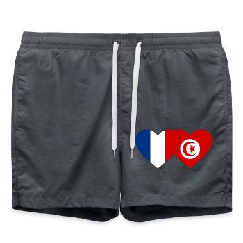 France Tunisie Flag Coeur - Short de bain - charbon - Devant - AI Model Male 185 light (185cm)