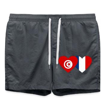 Tunesien Frankreich Flagge Herz - Badeshorts - Anthrazit - Vorne - AI Model Male 185 light (185cm)