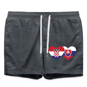Croatia Slovakia Flag Heart - Swim Trunks - anthracite - Front - AI Model Male 185 light (185cm)