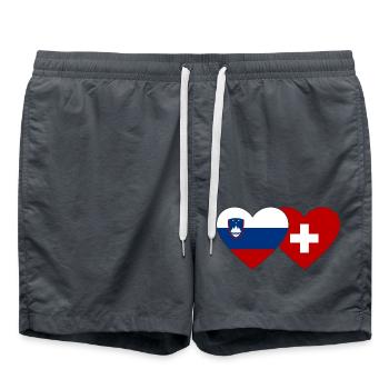 Slowenien Schweiz Flagge Herz - Badeshorts - Anthrazit - Vorne - AI Model Male 185 light (185cm)