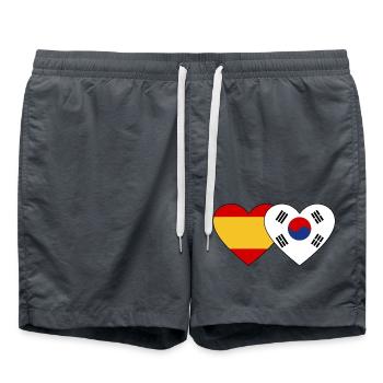 Espagne, Corée Du Sud, Drapeau, Coeur - Short de bain - charbon - Devant - AI Model Male 185 light (185cm)