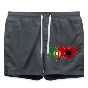 Portugal Albanien Flagge Herz used - Badeshorts - Anthrazit - Vorne - AI Model Male 185 light (185cm)