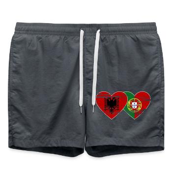 Albanien Portugal Flagge Herz used - Badeshorts - Anthrazit - Vorne - AI Model Male 185 light (185cm)