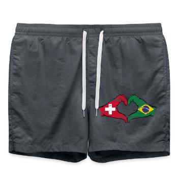 Suisse Brésil drapeau coeur forme avec la main utilisée - Short de bain - charbon - Devant - AI Model Male 185 light (185cm)
