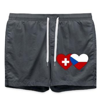 Suisse République Tchèque Drapeau Coeur - Short de bain - charbon - Devant - AI Model Male 185 light (185cm)