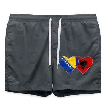 Bosnien Albanien Flagge Herz used - Badeshorts - Anthrazit - Vorne - AI Model Male 185 light (185cm)