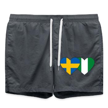 Schweden Nigeria Flagge Herz - Badeshorts - Anthrazit - Vorne - AI Model Male 185 light (185cm)