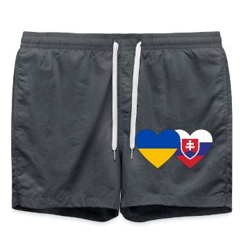 Ukraine Slovakia Flag Heart - Swim Trunks - anthracite - Front - AI Model Male 185 light (185cm)