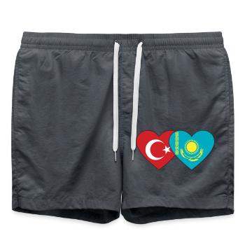 Turquie Kazakhstan Drapeau Coeur - Short de bain - charbon - Devant - AI Model Male 185 light (185cm)