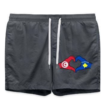 Tunisia Kosovo Flag Hands Heart Shape - Swim Trunks - anthracite - Front - AI Model Male 185 light (185cm)