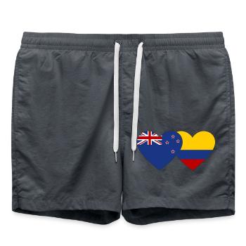 New Zealand Colombia Flag Heart - Swim Trunks - anthracite - Front - AI Model Male 185 light (185cm)