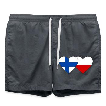 Finland Poland Flag Heart - Swim Trunks - anthracite - Front - AI Model Male 185 light (185cm)