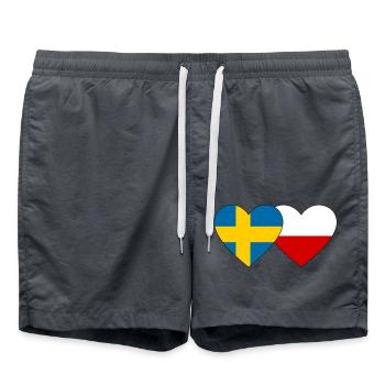 Sweden Poland Flag Heart - Swim Trunks - anthracite - Front - AI Model Male 185 light (185cm)