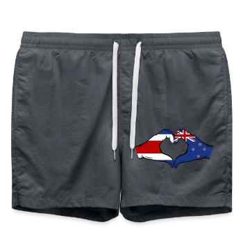 Costa Rica Neuseeland Flagge Hände Herzform - Badeshorts - Anthrazit - Vorne - AI Model Male 185 light (185cm)