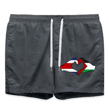Costa Rica Palästina Flagge Hände Herzform - Badeshorts - Anthrazit - Vorne - AI Model Male 185 light (185cm)