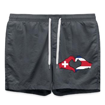 Schweiz Costa Rica Flagge Hände Herzform - Badeshorts - Anthrazit - Vorne - AI Model Male 185 light (185cm)