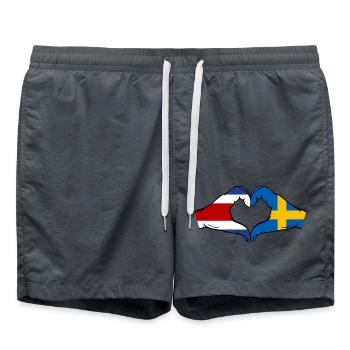 Costa Rica Schweden Flagge Hände Herzform - Badeshorts - Anthrazit - Vorne - AI Model Male 185 light (185cm)