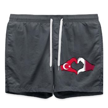 Türkei Katar Flagge Hände Herzform - Badeshorts - Anthrazit - Vorne - AI Model Male 185 light (185cm)