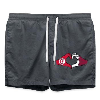 Tunisie Qatar drapeau mains forme de coeur utilisé - Short de bain - charbon - Devant - AI Model Male 185 light (185cm)