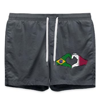 Brésil Qatar drapeau mains forme de coeur utilisé - Short de bain - charbon - Devant - AI Model Male 185 light (185cm)