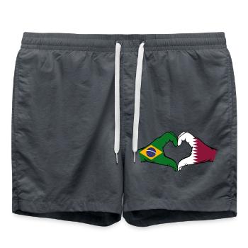 Brasilien Katar Flagge Hände Herzform - Badeshorts - Anthrazit - Vorne - AI Model Male 185 light (185cm)