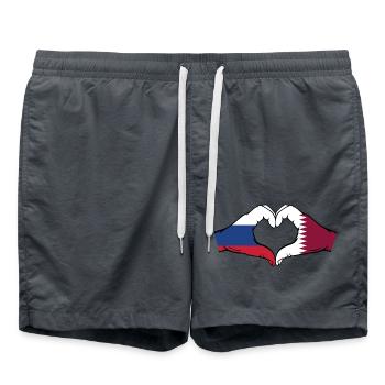 Russie Qatar drapeau mains coeur forme - Short de bain - charbon - Devant - AI Model Male 185 light (185cm)