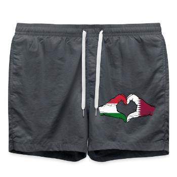 Hongrie Qatar drapeau mains forme de coeur utilisé - Short de bain - charbon - Devant - AI Model Male 185 light (185cm)