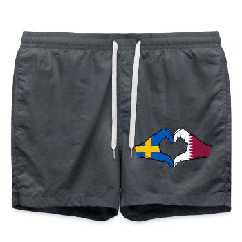 Schweden Katar Flagge Hände Herzform - Badeshorts - Anthrazit - Vorne - AI Model Male 185 light (185cm)