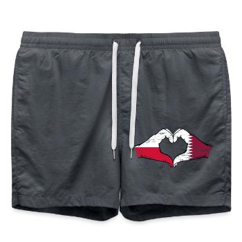 Polen Katar Flagge Hände Herzform used - Badeshorts - Anthrazit - Vorne - AI Model Male 185 light (185cm)
