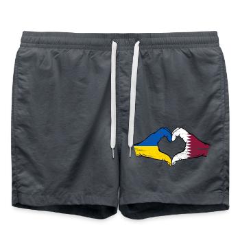 Drapeau de l’Ukraine Qatar mains forme de coeur utilisé - Short de bain - charbon - Devant - AI Model Male 185 light (185cm)
