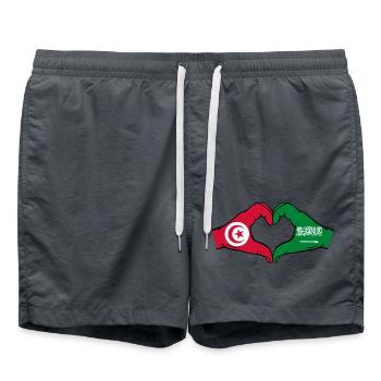Tunisia Saudi Arabia Flag Hands Heart Shape - Swim Trunks - anthracite - Front - AI Model Male 185 light (185cm)