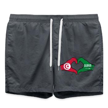 Tunisia Saudi Arabia Flag Hands Heart Shape Used - Swim Trunks - anthracite - Front - AI Model Male 185 light (185cm)