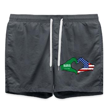 Saudi Arabia USA Flag Hands Heart Shape Used - Swim Trunks - anthracite - Front - AI Model Male 185 light (185cm)
