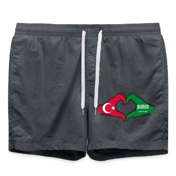 Turkey Saudi Arabia Flag Hands Heart Shape - Swim Trunks - anthracite - Front - AI Model Male 185 light (185cm)