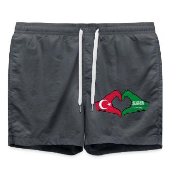 Turkey Saudi Arabia Flag Hands Heart Shape Used - Swim Trunks - anthracite - Front - AI Model Male 185 light (185cm)