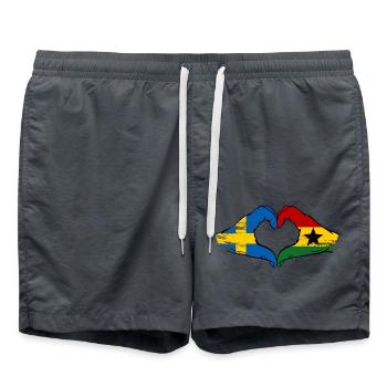 Schweden Ghana Flagge Hände Herzform used - Badeshorts - Anthrazit - Vorne - AI Model Male 185 light (185cm)