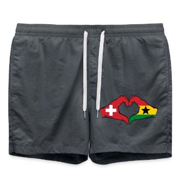 Switzerland Ghana Flag Hands Heart Shape - Swim Trunks - anthracite - Front - AI Model Male 185 light (185cm)
