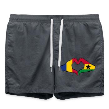 Rumänien Ghana Flagge Hände Herzform - Badeshorts - Anthrazit - Vorne - AI Model Male 185 light (185cm)