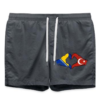Bosnien Türkei Flagge Hände Herzform used - Badeshorts - Anthrazit - Vorne - AI Model Male 185 light (185cm)