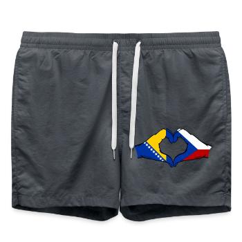 Bosnia Czech Republic Flag Hands Heart Shape - Swim Trunks - anthracite - Front - AI Model Male 185 light (185cm)