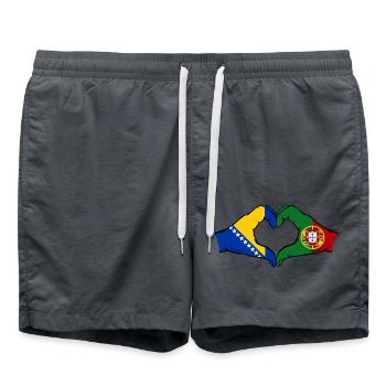 Bosnia Portugal Flag Hands Heart Shape - Swim Trunks - anthracite - Front - AI Model Male 185 light (185cm)