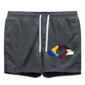 Bosnia Palestine flag hands heart shape used - Swim Trunks - anthracite - Front - AI Model Male 185 light (185cm)